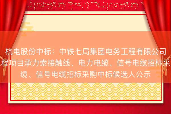 杭电股份中标：中铁七局集团电务工程有限公司淮滨铁路专用线工程项目承力索接触线、电力电缆、信号电缆招标采购中标候选人公示