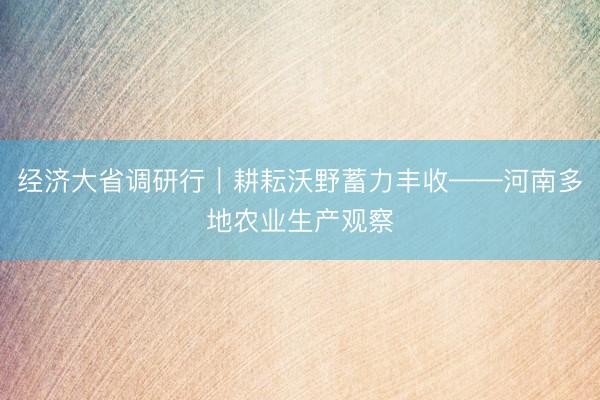 经济大省调研行｜耕耘沃野蓄力丰收——河南多地农业生产观察