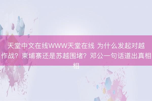 天堂中文在线WWW天堂在线 为什么发起对越作战？柬埔寨还是苏越围堵？邓公一句话道出真相