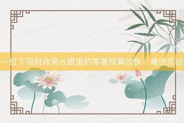 一位下层财政局长眼里的零基预算改良：难但灵验