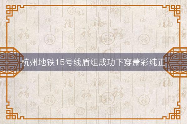 杭州地铁15号线盾组成功下穿萧彩纯正