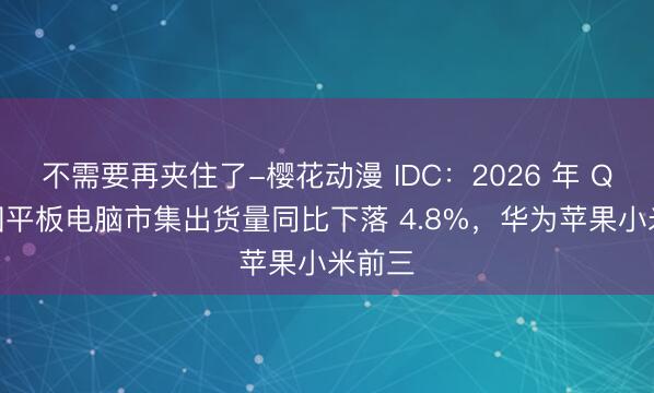不需要再夹住了-樱花动漫 IDC：2026 年 Q1 中国平板电脑市集出货量同比下落 4.8%，华为苹果小米前三