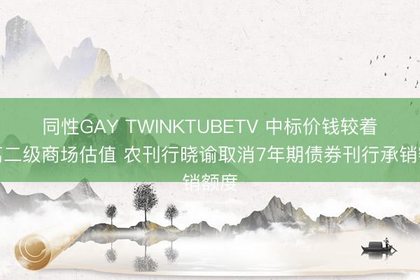 同性GAY TWINKTUBETV 中标价钱较着偏离二级商场估值 农刊行晓谕取消7年期债券刊行承销额度
