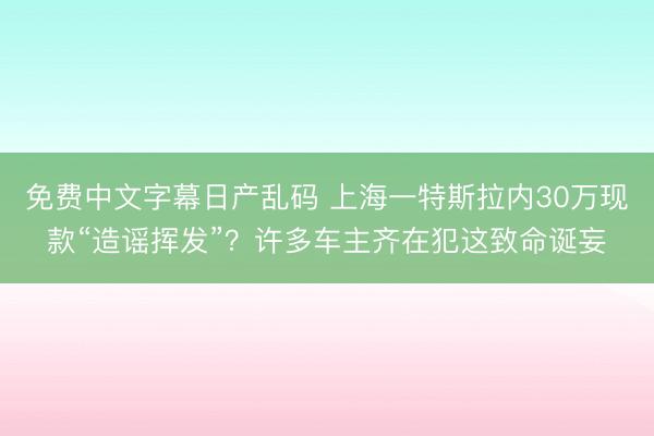 免费中文字幕日产乱码 上海一特斯拉内30万现款“造谣挥发”？许多车主齐在犯这致命诞妄