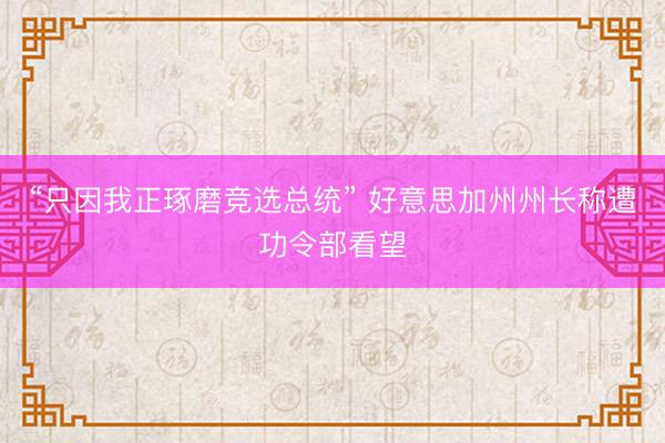 “只因我正琢磨竞选总统” 好意思加州州长称遭功令部看望
